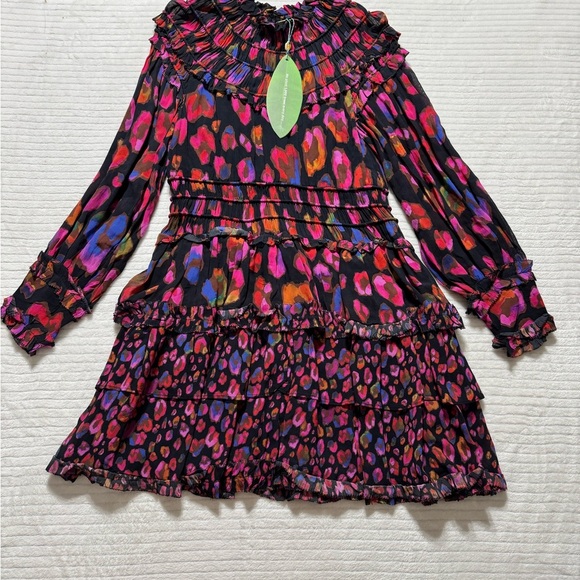 FARM Rio Dresses & Skirts - FARM Rio Iridescent  Leopards Black Ruffled Mini Dress